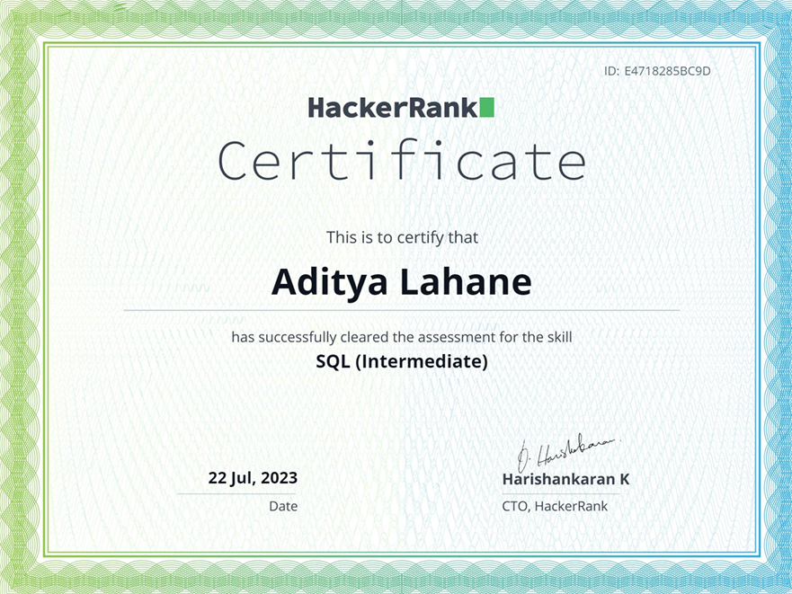 SQL Intermediate Certificate
