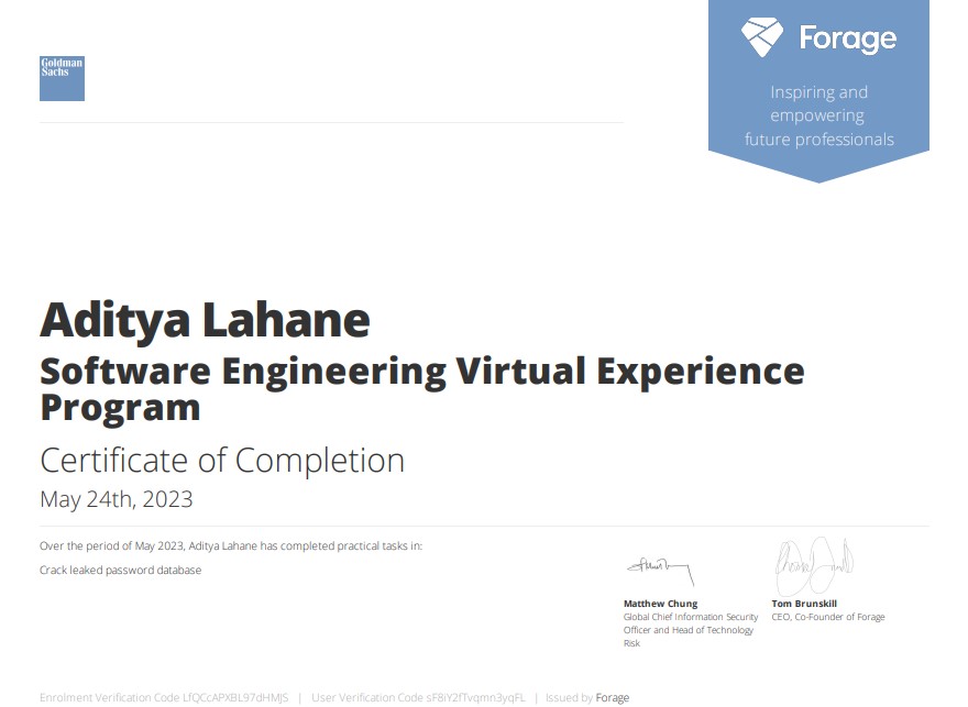 Goldman Sachs Certificate