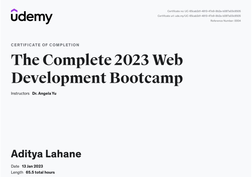 Udemy Certificate