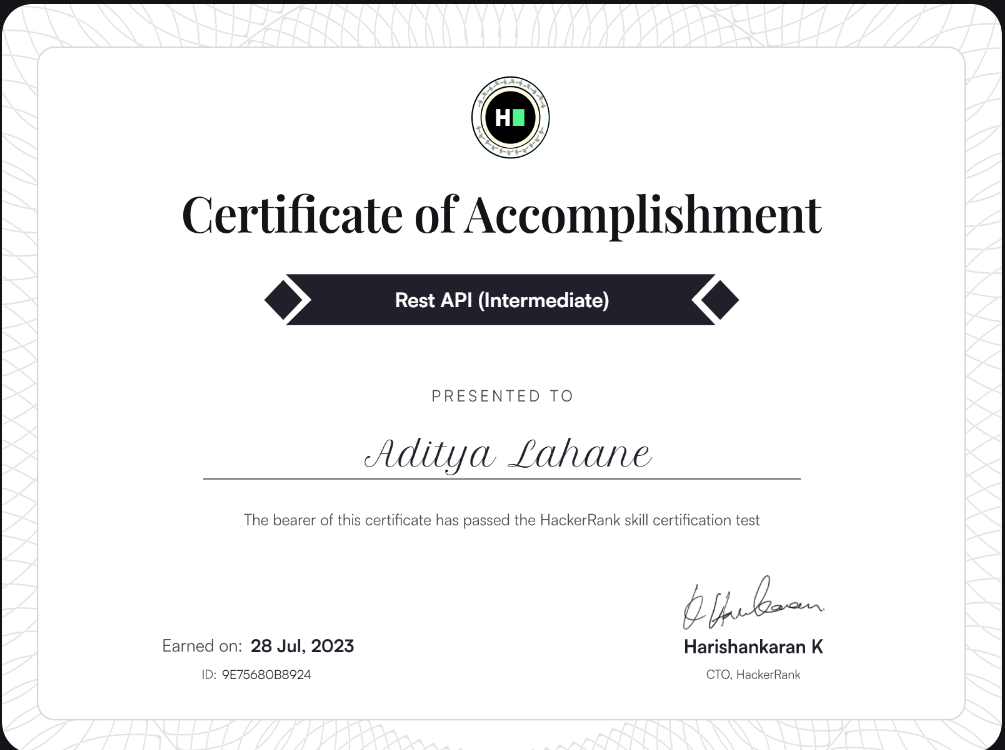 REST API Certificate